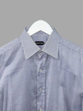 TOM FORD Light Blue White Micro Gingham Button Up Shirt Cotton Sz L
